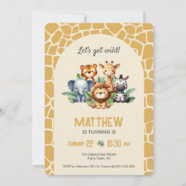 Invitation Animaux sauvages de safari Fête d'anniversaire jun