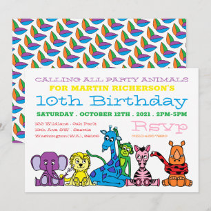 Invitation Animaux sauvages de safari, fête d'anniversaire po