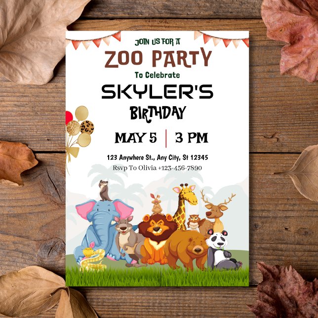 Invitation Animaux sauvages Enfants Zoo Fête Anniversaire Inv (Wild Animals Kids Zoo Party Birthday Invitation
)
