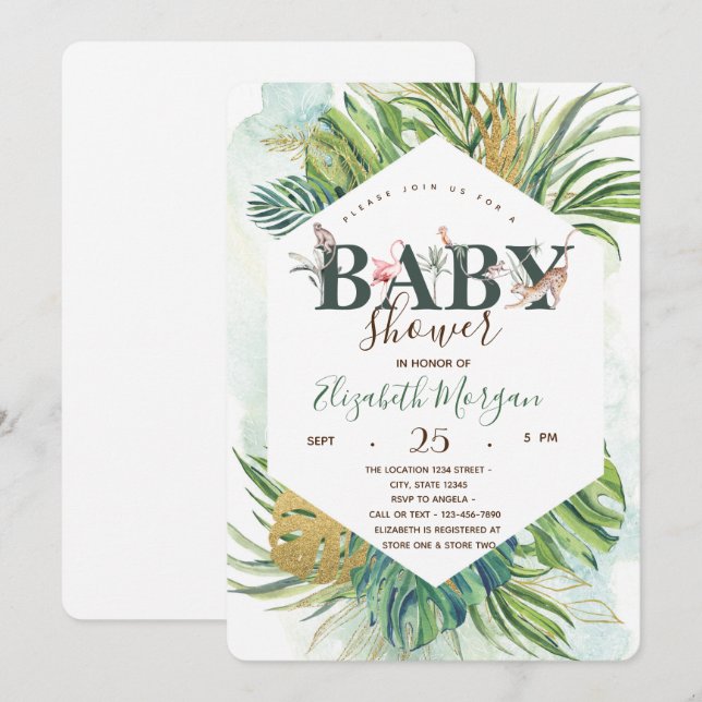 Invitation Animaux sauvages Palm Baby shower Feuille (Devant / Derrière)
