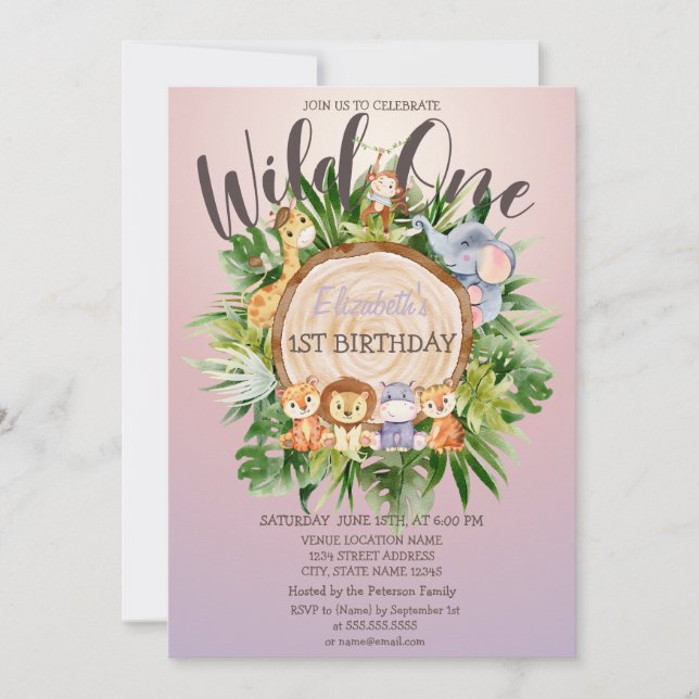 Invitation Animaux sauvages Parties scintillant de bois Anniv (Devant)