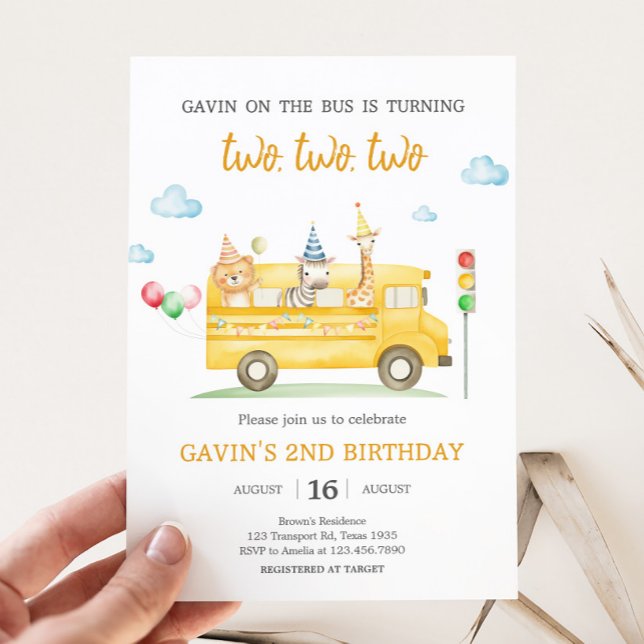 Invitation Animaux scolaires Bus fête d'anniversaire (School Bus Birthday Party Invitation)