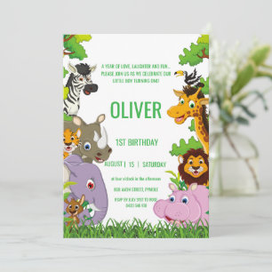 Invitation Animaux Wild One Jungle safari de verdure pour les