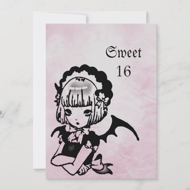 Invitation Anime Bat Girl Goth Imaginaire Sweet 16 Anniversai (Devant)