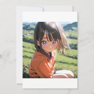 Invitation Anime Girl dans une prairie ensoleillée