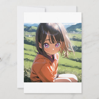 Invitation Anime Girl dans une prairie ensoleillée