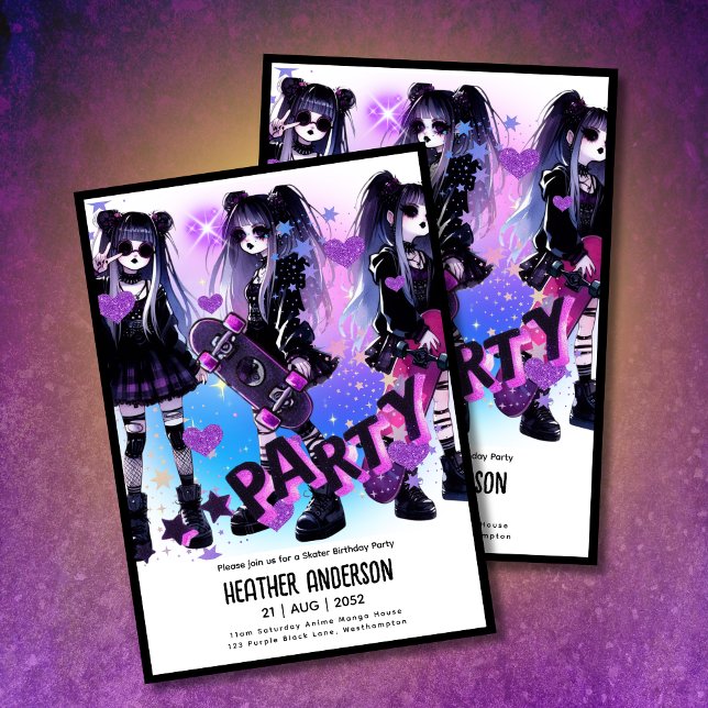 Invitation Anime Skater Girl Anniversaire Fête Skateboard (Créateur téléchargé)