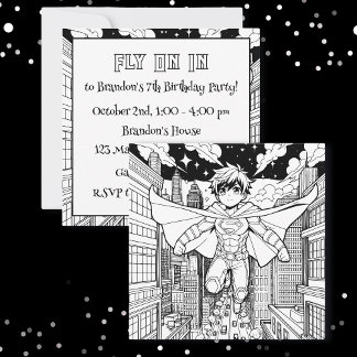 Invitation Anime Superhero Boy | Page de couleur Anniversaire