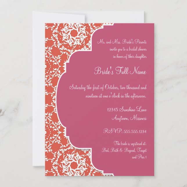 Invitation Anna Liese Damask - Tangerine in Watermelon Invita (Devant)