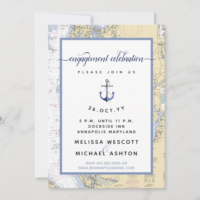 Invitation Annapolis Dusty Blue #Nautical #Engagement Party (Devant)