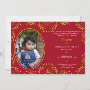 Invitation Annaprashana Première Cérémonie du Riz Rouge Gold 