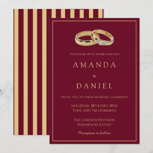 Invitation Anneau de mariage classique en or de Bourgogne ave