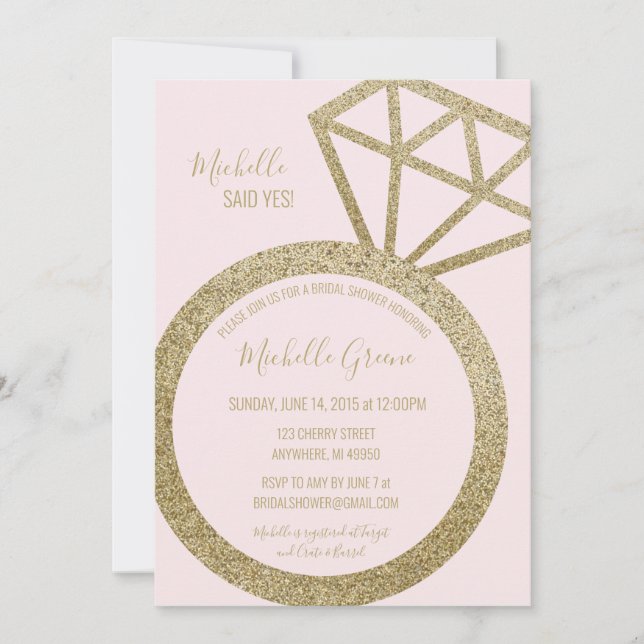 Invitation Anneau de Parties scintillant rose et or - Elle a  (Devant)