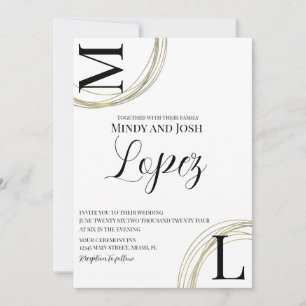 Invitation Anneaux Abstraits Faux Gold Black Script Mariage