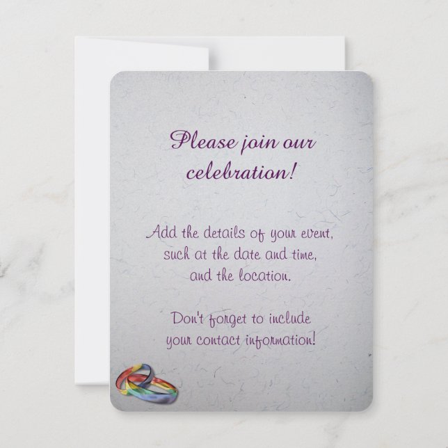 Invitation Anneaux de mariage arc-en-ciel pour l'égalité du m (Dos)