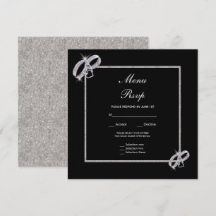 Invitation Anneaux de mariage argent élégants Menu de mariage