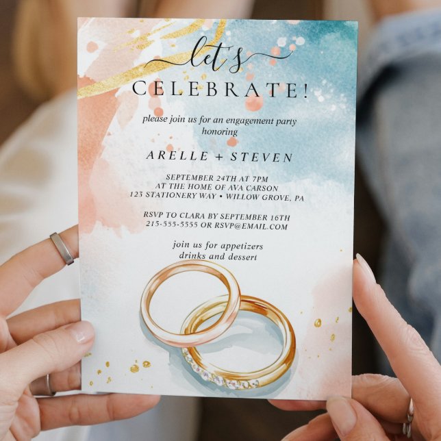 Invitation Anneaux de mariage dorés Fête de fiançailles (Créateur téléchargé)