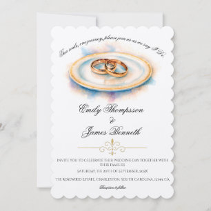 Invitation Anneaux de mariage élégants à l'aquarelle et à la 