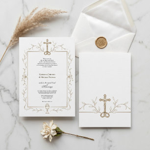 Invitation Anneaux de mariage élégants en or croix mariage ca