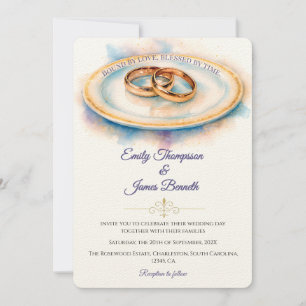 Invitation Anneaux de mariage Rose Dorée Aquarelle Élégante