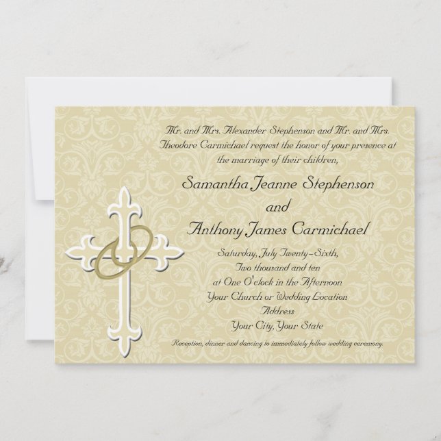 Invitation Anneaux d'or avec croix, Élégant amour chrétien (Devant)
