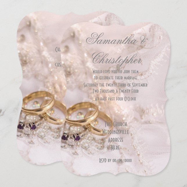 Invitation Anneaux d'or sur les mariées habillent mariage (Devant / Derrière)