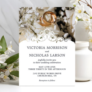 Invitation Anneaux élégants modernes Floral Classic Mariage