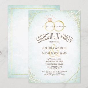 Invitation Anneaux Fiançailles aquarelle Turquoise géométriqu