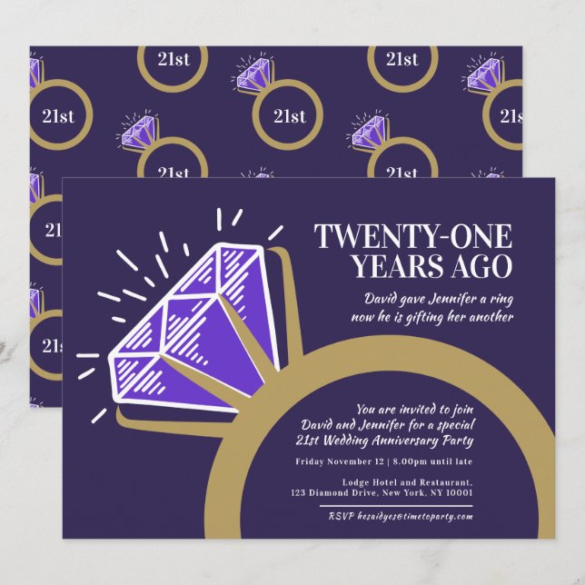 Invitation anneaux iolite graphiques pour la fête du 21e anni (Devant / Derrière)