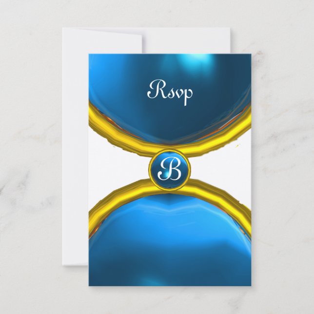 Invitation ANNEAUX MAGIQUES, MONOGRAM rsvp gem or bleu (Devant)