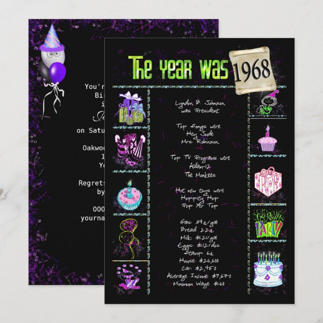 Invitation année d'anniversaire 1968 (Devant / Derrière)