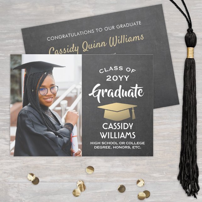 Invitation Année de classe Chalkboard Gris & Gold Graduation  (Créateur téléchargé)