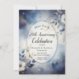 Invitation Année modifiable Marine Blue Gold Floral Anniversa