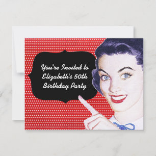 Invitation Années 1950 Pointing Woman Birthday