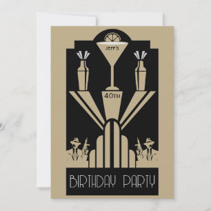 Invitation Années folles Art Déco Gangster Anniversaire