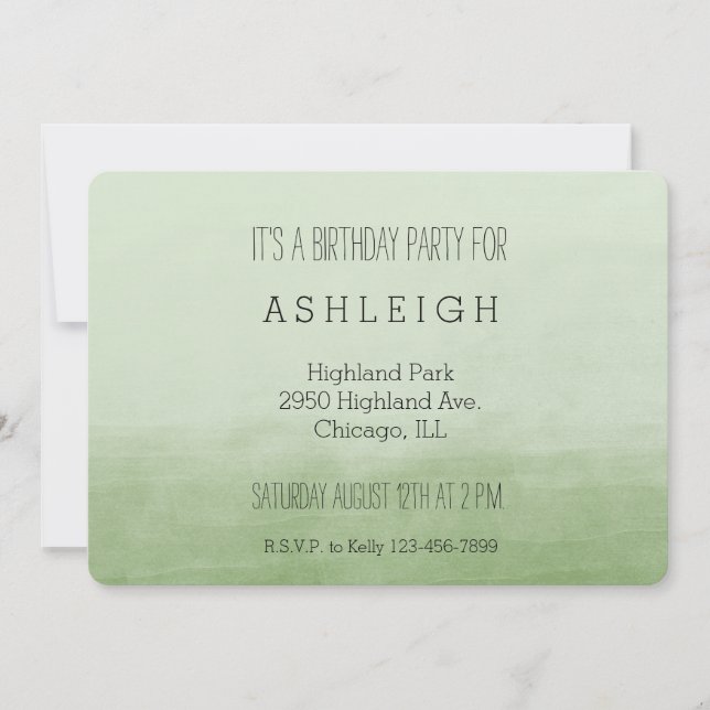 Invitation Annianniversaire de l'Aquarelle Ombre verte (Devant)