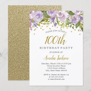 Invitation Anniversaire 100 ans Fleurie Étincelle