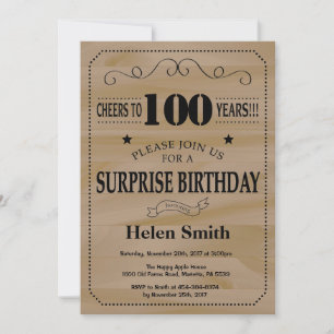 Invitation Anniversaire 100 ans rustique en bois