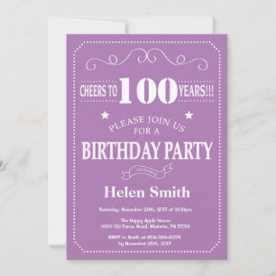 Invitation Anniversaire 100 ans Violet et Blanc