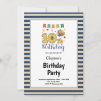 Invitation anniversaire 10 ans encadrée rayures bl