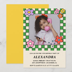 Invitation anniversaire 10 ans Fille Fleurs Rétro