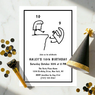 Invitation Anniversaire 10 Ans Humour Mème Simple Noir Blanc