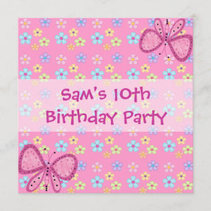 Invitation Anniversaire 10 ans Papillon Rose Flora