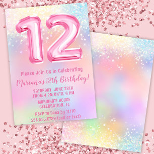 Invitation Anniversaire 12 ans Arc-en-ciel rose