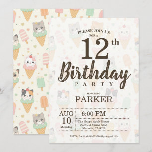 Invitation anniversaire 12 ans de fête avec glace