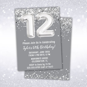 Invitation Anniversaire 12 ans gris et argent