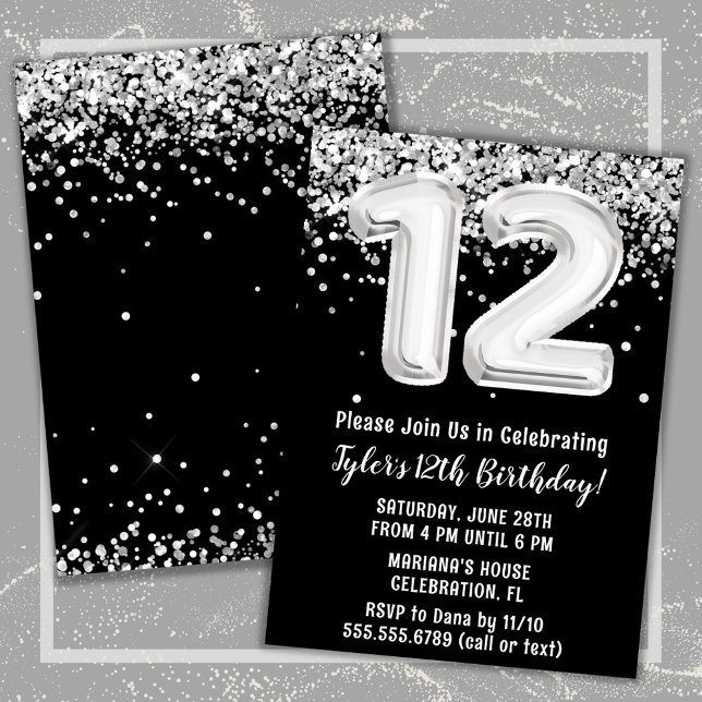 Invitation Anniversaire 12 ans noir et blanc (Créateur téléchargé)