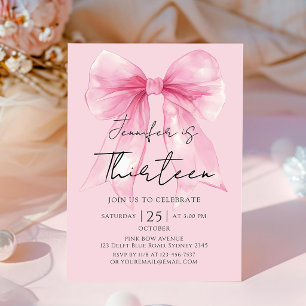 Invitation anniversaire 13 ans ruban rose Coquette