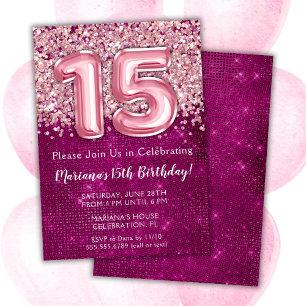 Invitation Anniversaire 15 Ans Fille Magenta Rose