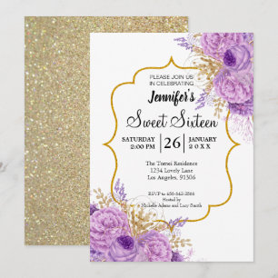 Invitation anniversaire 16 ans Fleur violette Pail